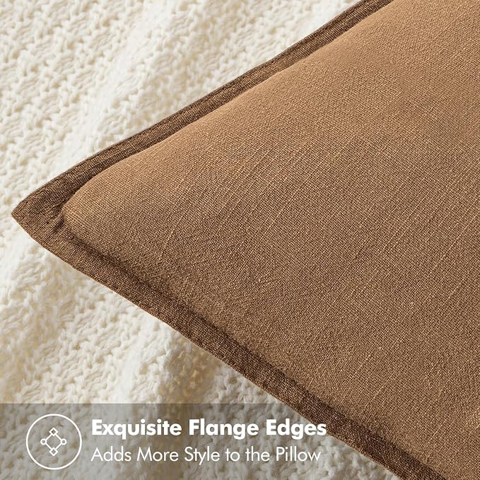 MIULEE Decorative Linen Pillow Covers 20x20 Inch Brown ​Boho Farmhouse​ - Image 2