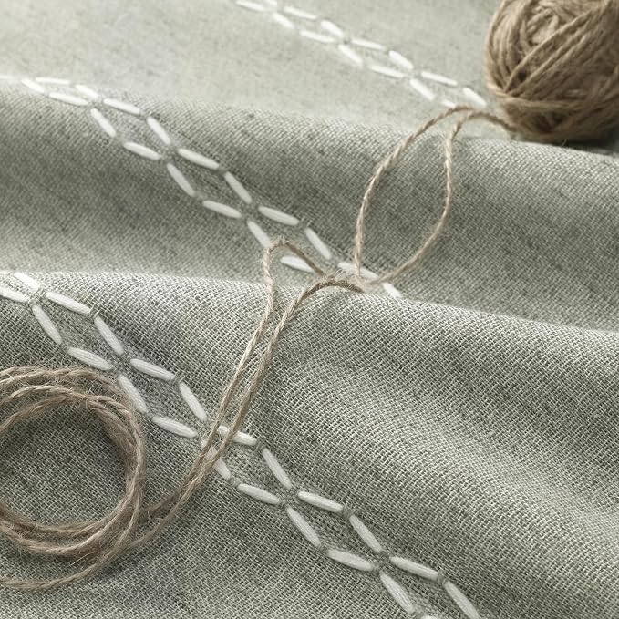 Boho Blackout Curtains 96 Inches Long Sage Green Linen Blend 2 Panels - Image 6