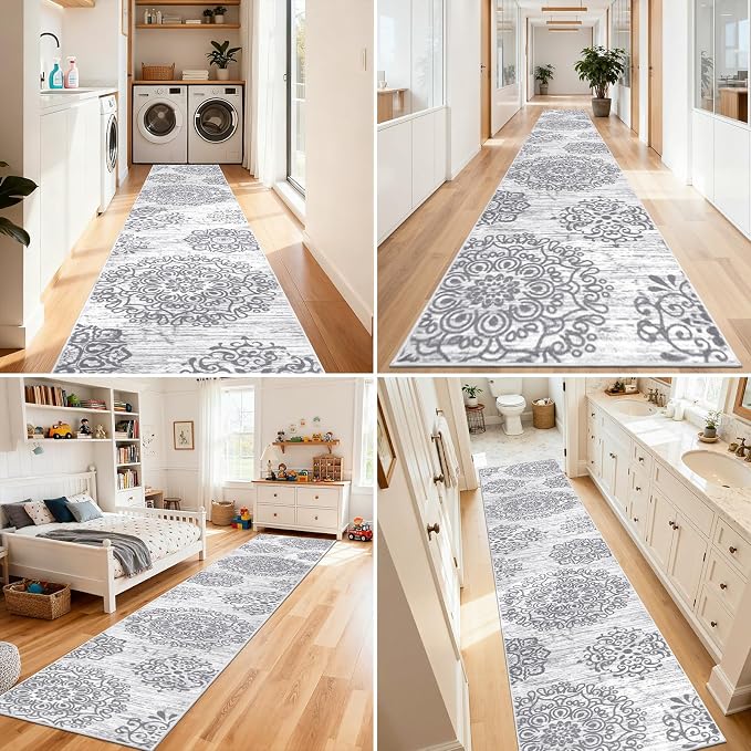 HEBE Hallway Runner Rug 3'x18' Washable Vintage Distressed Area Rugs Non Slip - Image 7