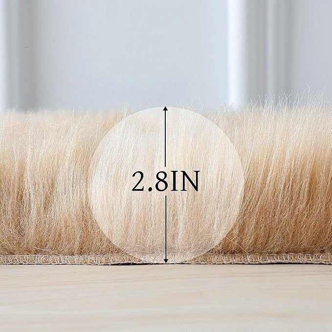 linmopm Faux Fur Rug Sheepskin Shag Fluffy Fuzzy Beige 3x3 ft Rugs - Image 2