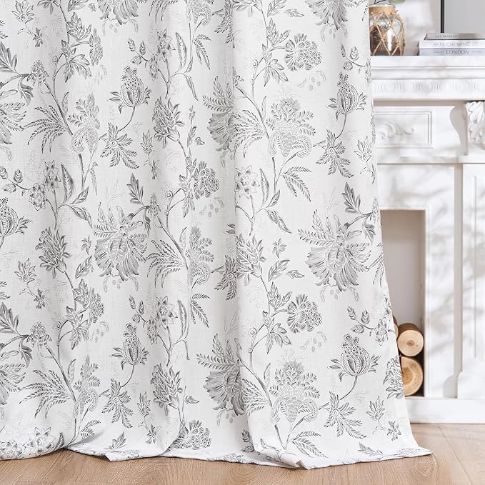 jinchan Linen Floral Curtains for Living Room, 84 Inch Length Curtains - Image 3