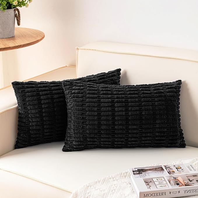 Pack of 2 Corduroy Decorative Throw Pillow Covers 12x24 Inch Soft Striped by Unknown