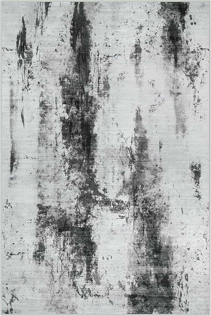 4x6 Area Rugs for Living Room: Washable Abstract Black White Grey Carpet | - Image 2