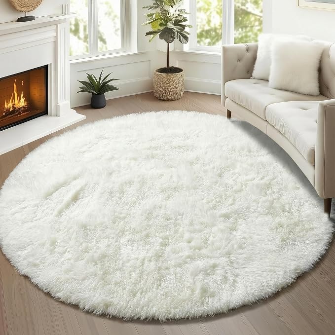 ONASAR Cream White Round Rugs 5ft by ONASAR