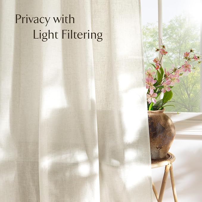 NICETOWN Linen Curtains 92 inches Long, Rod Pocket & Back Tab Semi Sheer Flax - Image 5