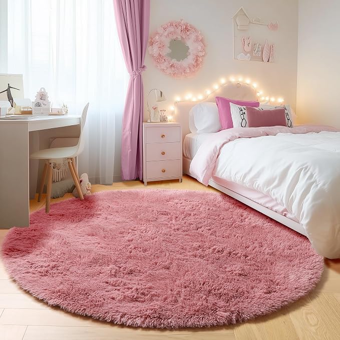 ONASAR Blush Round Rugs 6ft for Living Room Bedroom, Fluffy Circle Area Rug for - Image 4