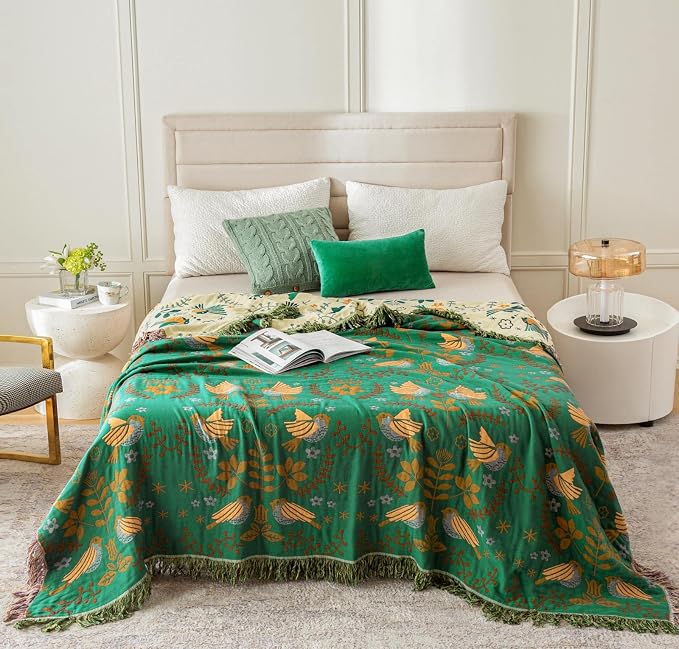 Green Fall Blanket 60''x 80'' Boho Throw Blankets - Image 3