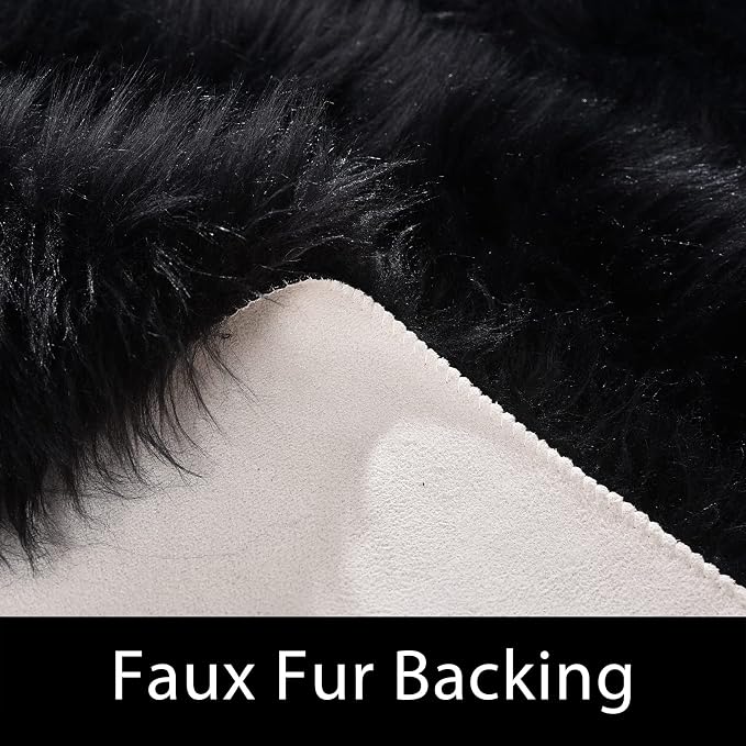Latepis Black Runner Bedside Rug 2x6 Area Faux Sheepskin Fur Rug Washable - Image 3