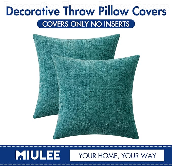 MIULEE Pack of 2 Couch Throw Pillow Covers 18x18 Inch Soft Teal Chenille Pillow - Image 6