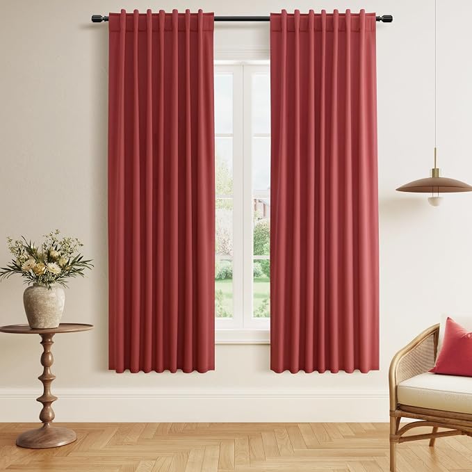 Guken Red 100% Blackout Linen Curtains 72 Inch Length 2 Panels Set by Guken