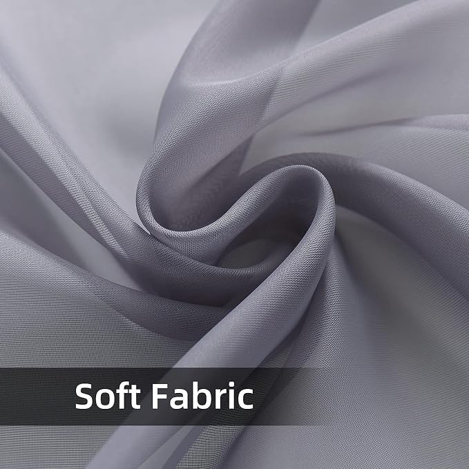 youleyar Solid Sheer Rod Pocket Curtain Voile Draperies 2 Panels White Beige - Image 4