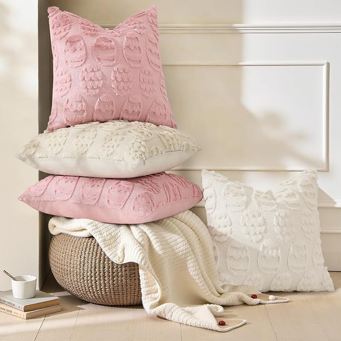 decorUhome Easter Pink Egg Pillow Covers 18x18 Inch Set of 2, Soft Plush Faux - Image 3