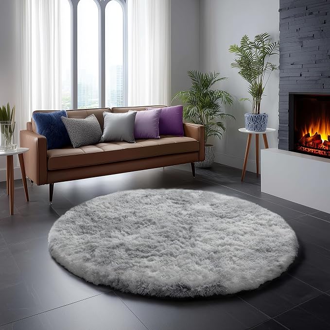 Amdrebio Tie-Dyed Light Grey Round Rugs by Amdrebio