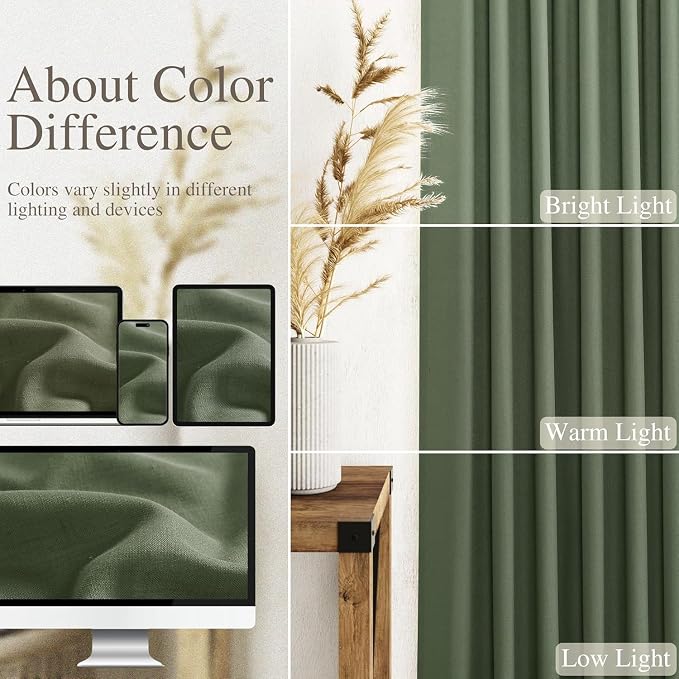 Nanspring Olive Green Linen Curtains 30 Inch Length Short Kitchen, Semi Sheer - Image 3