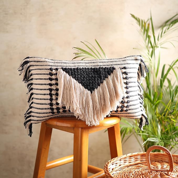 Decorative Boho-Chic Pillow Cover Handwoven Tufted Cotton Accent Pillows - Image 2