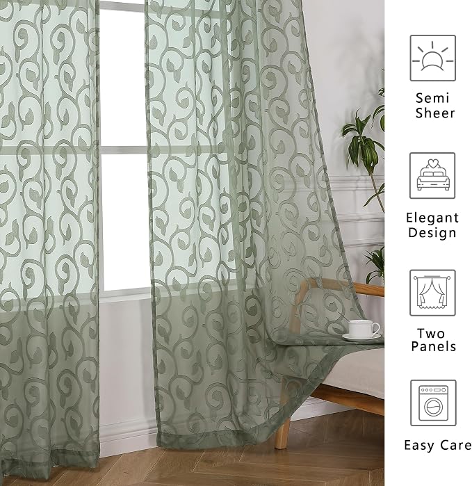 OWENIE Furman Sage Green Semi Sheer Curtains 72 inches Long - Image 5