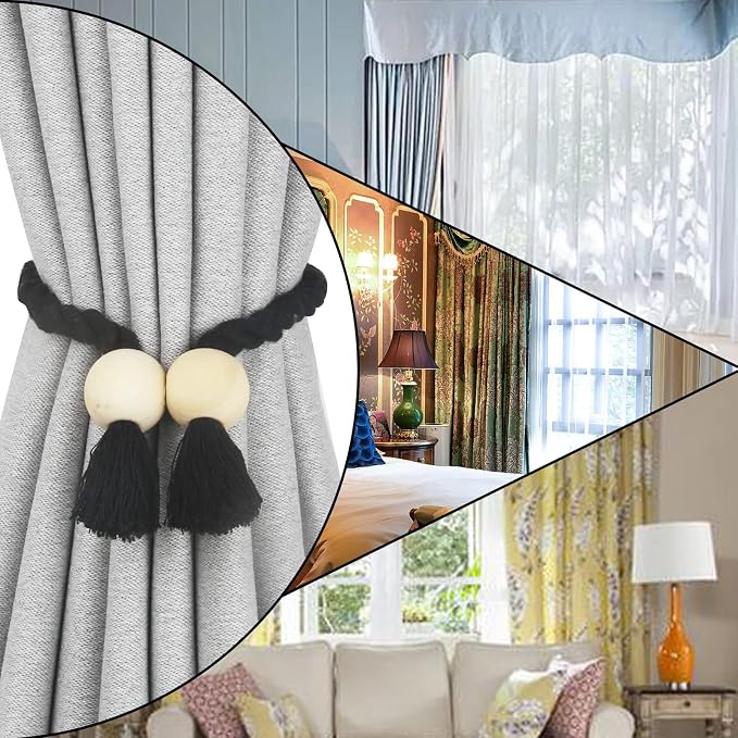 6 Pack Magnetic Curtain Tiebacks Cotton Hand Woven Tie Back Decorative Rope - Image 6