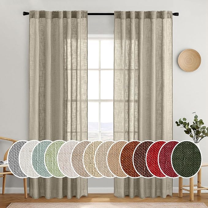 MIULEE Oatmeal Linen Curtains 84 Inch Length 2 Panels by MIULEE