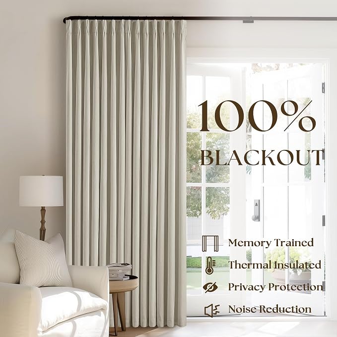 Oatmeal Blackout Pinch Pleat Linen Curtains 105 Inches Long - Image 4