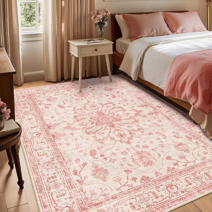 RELEANY Area Rugs 5'x7' Washable Non-Slip, Floral Vintage Distress Print - Image 2