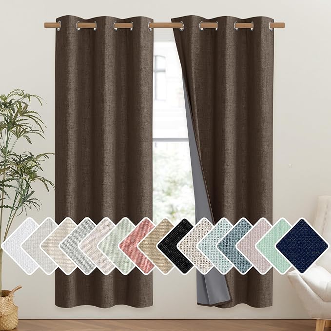 NICETOWN Coffee Vintage Linen 100% Blackout Curtains by NICETOWN