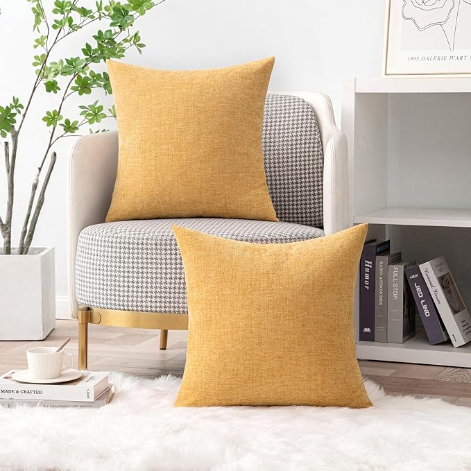 MIULEE Pack of 2 Couch Throw Pillow Covers 18x18 Inch Soft Beige Yellow - Image 5
