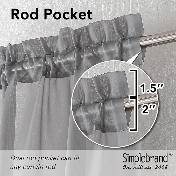 Simplebrand Grey Tier Curtains for Kitchen 24 Inches Long 2 PaSet, Rod Pocket - Image 2
