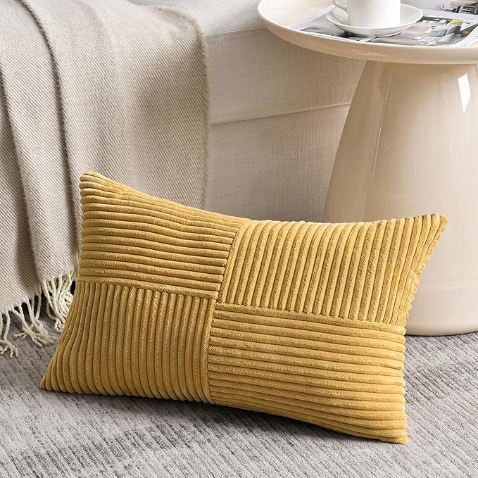 Fancy Homi 2 Packs Mustard Yellow Lumbar Decorative Throw Pillow Covers 20x28 - Image 2