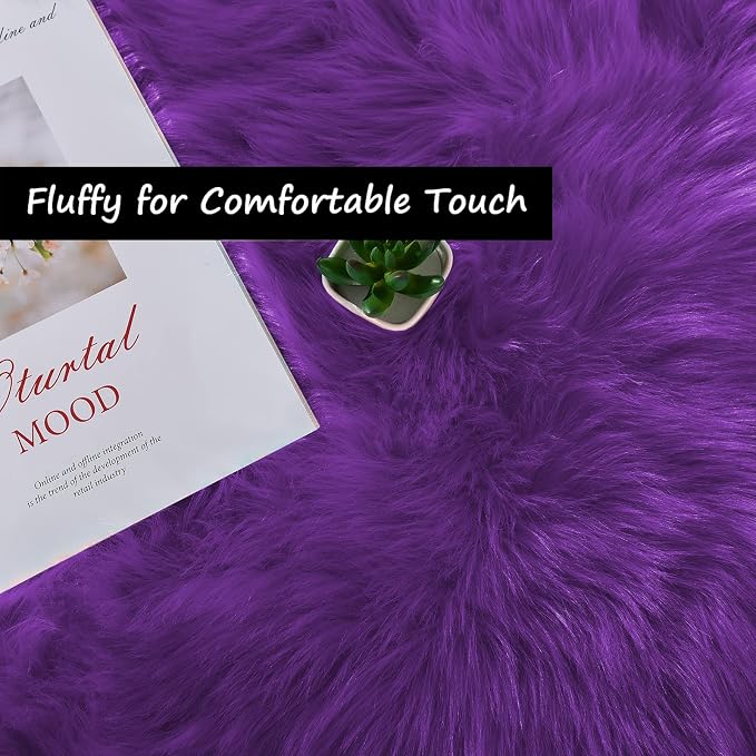 Goolela Purple Fluffy Faux Sheepskin Fur Rug Purple Fuzzy Furry Bedside Rug 2x3 - Image 5