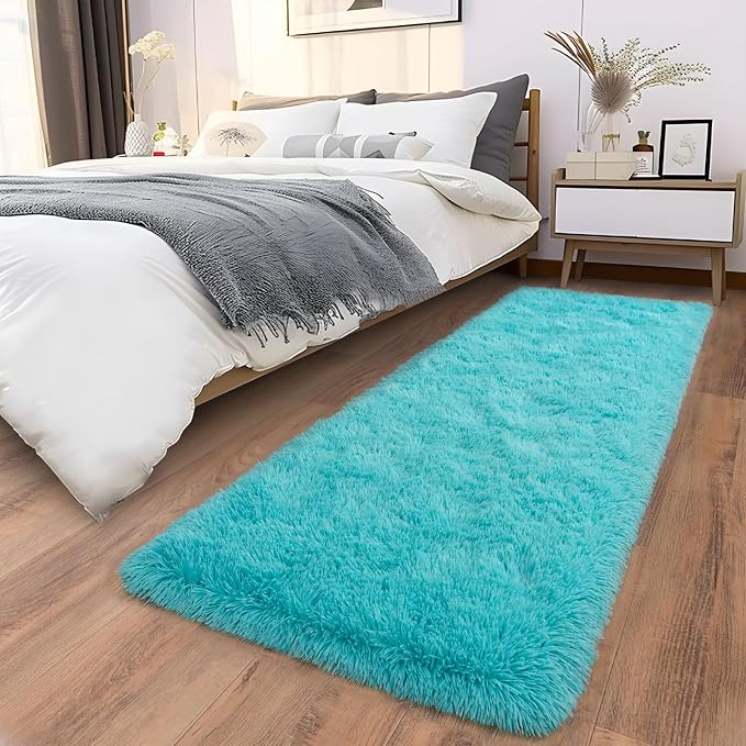 Soft Runner Rugs for Bedroom Hallways, 2x6 Teal Blue Fluffy Shag Throw Area Rug - Image 8