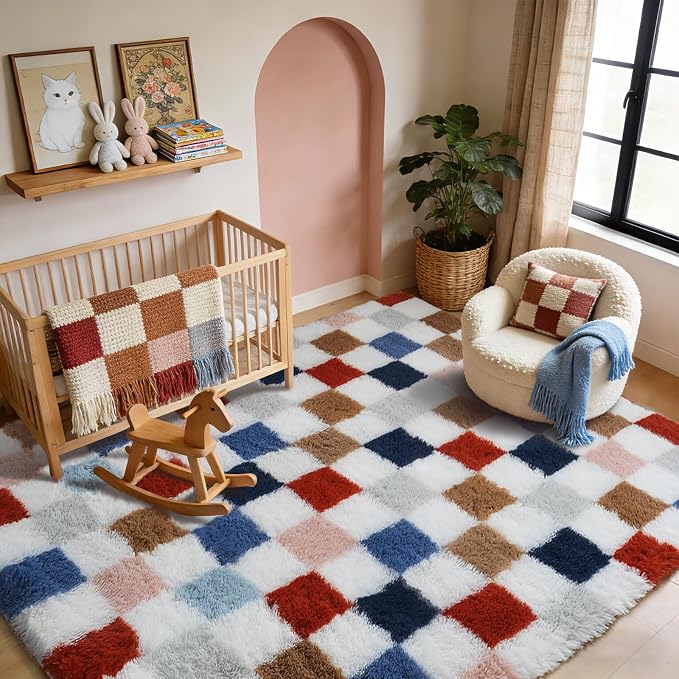Large Shag Area Rug for Bedroom Living Room, 9x12 Fluffy Soft Colorful - Image 4
