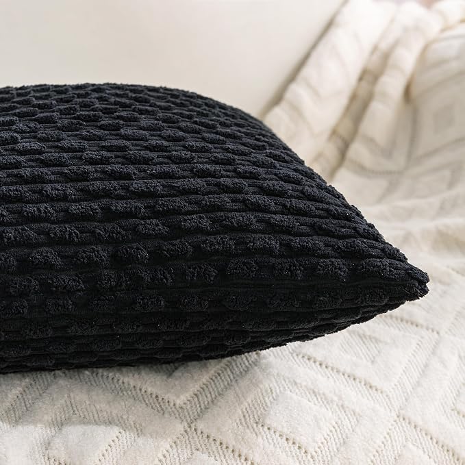 Set of 4 Black Decorative Throw Pillow Covers 18x18 Inch Corduroy Pillow Covers - Image 6