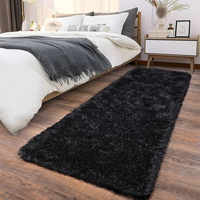 Soft Runner Rugs for Bedroom Hallways, 2 Packs 2x6 Black Fluffy Shag Throw Area - Image 8
