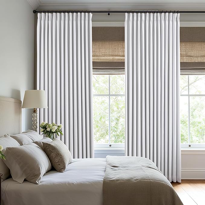 Pinch Pleated Linen White Blackout Curtains 102 Inches Long - Image 7