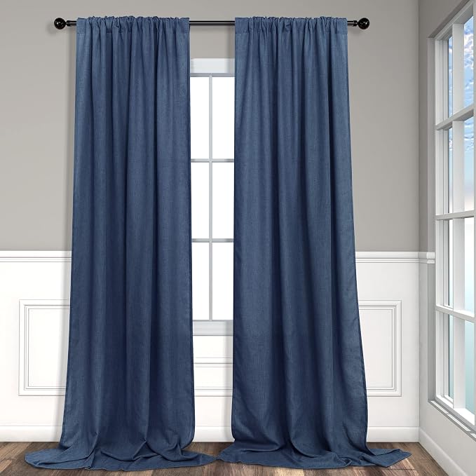 Navy Curtains 96 Inches Long for Kids Room 2 Panel Back Tab Pocket Drape Soft - Image 8