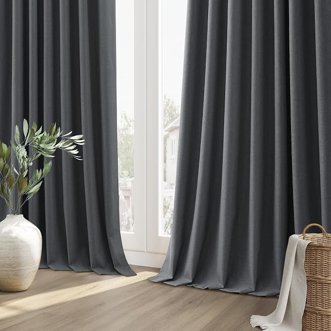 Guken Blazer Grey 100% Blackout Linen Curtains 120 Inch Length 2 Panels Set - Image 10