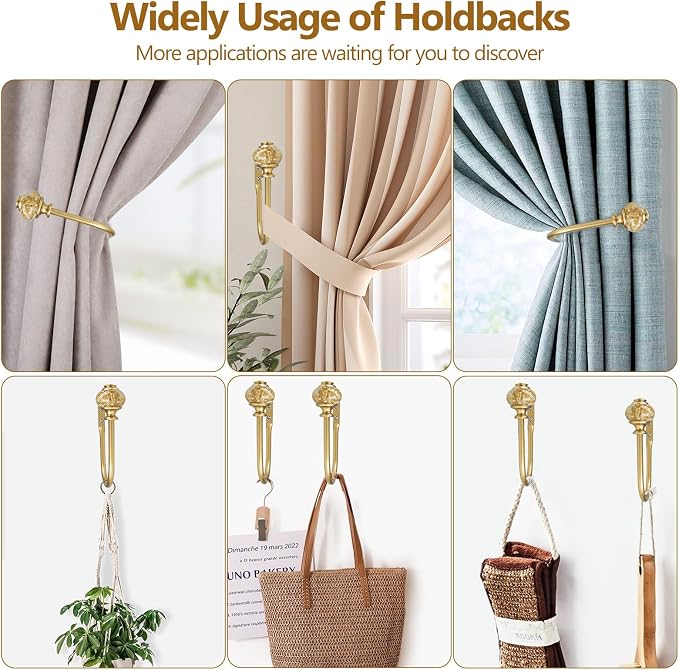 2 Pack Gold Curtain Holdbacks, USFOOK Decorative Drapery Tiebacks, Curtain Tie - Image 7