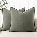 MIULEE Decorative Linen Euro Sham Pillow Covers 24x24 Inch Olive Green Boho by MIULEE