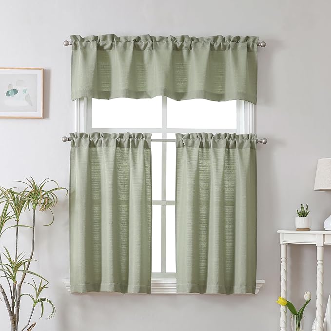 Chyhomenyc Light Green Valance for Windows, Light Filtering Faux Linen Textured - Image 2