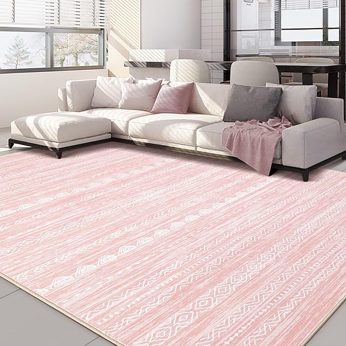 Nakagishi Pink Rugs for Bedroom Girls: 7x9 Washable Boho Large Neutral Cute by NakagishiAreaRug