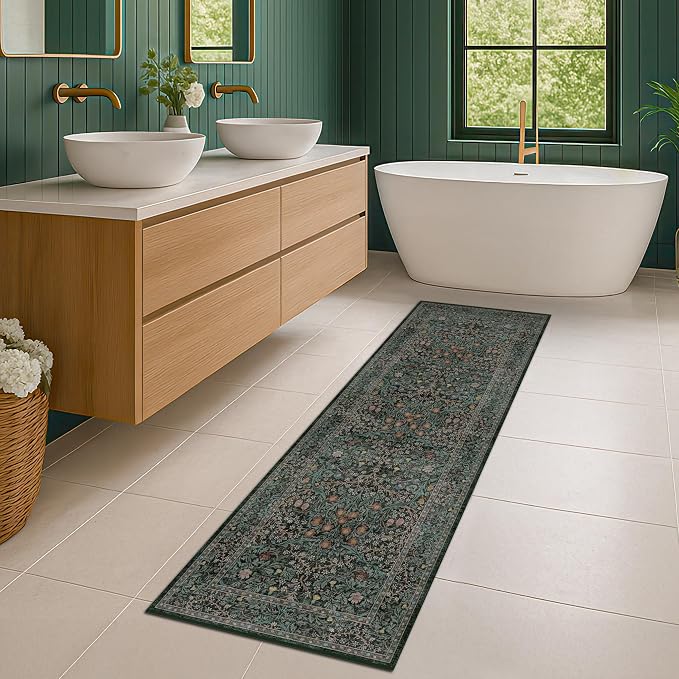 Dark Green 2x7 Long Washable Runner Rug Non Slip, Throw Rugs Runners - Image 9