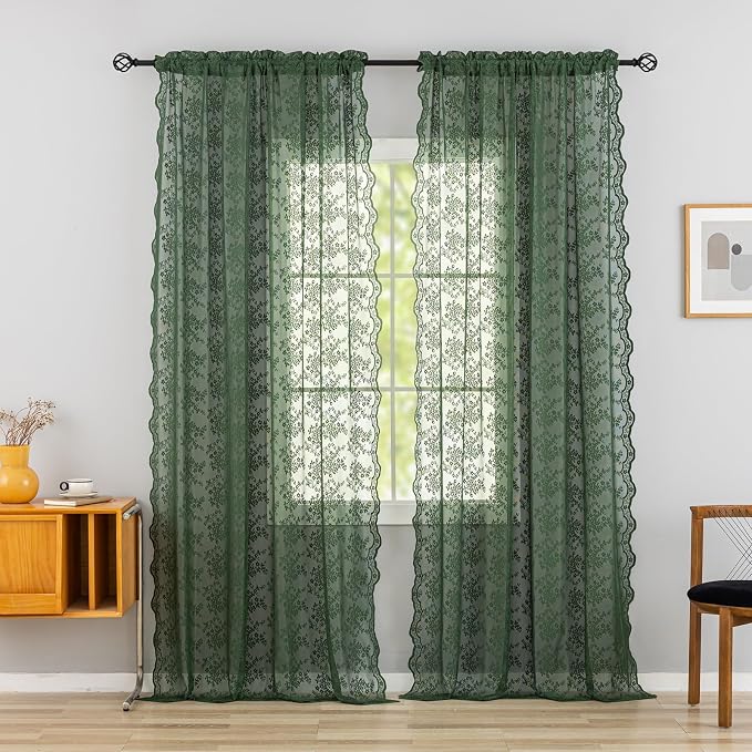 YJ YANJUN Vintage Lace Curtains 72 Inches Long-Victorian Floral Pattern Dark - Image 5