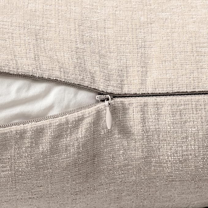 MIULEE Pack of 2 Couch Throw Pillow Covers 18x18 Inch Soft Light Brown Chenille - Image 3