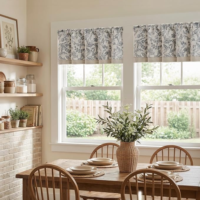 jinchan Linen Valance Curtain Farmhouse Floral Printed Small Window Curtain - Image 3