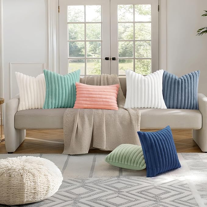 decorUhome Summer Cozy Faux Fur Throw Pillow Covers 24x24 Set of 2 Decorative - Image 6