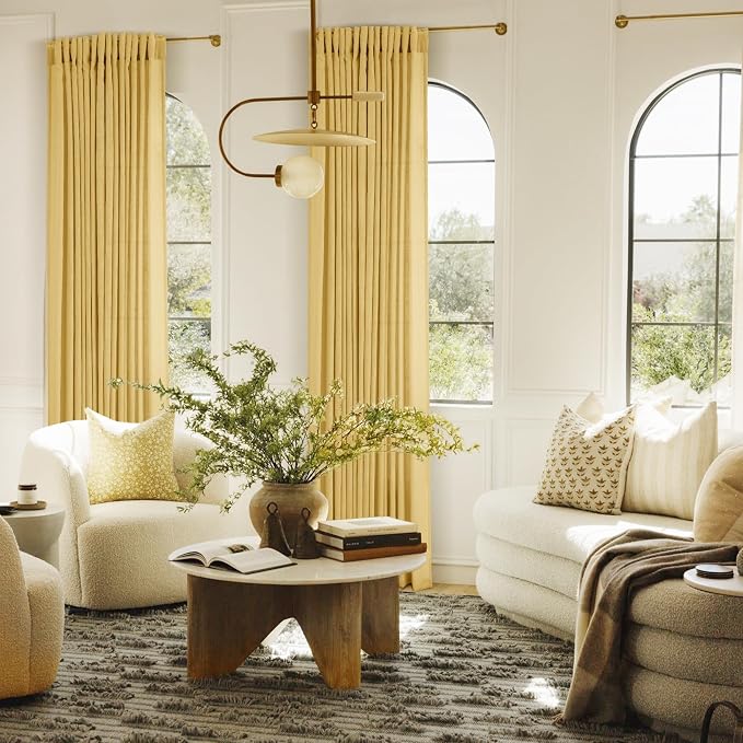 Gold Curtains for Living Room Back Tab Modern Farmhouse Semi Sheer Curtains 102 - Image 5