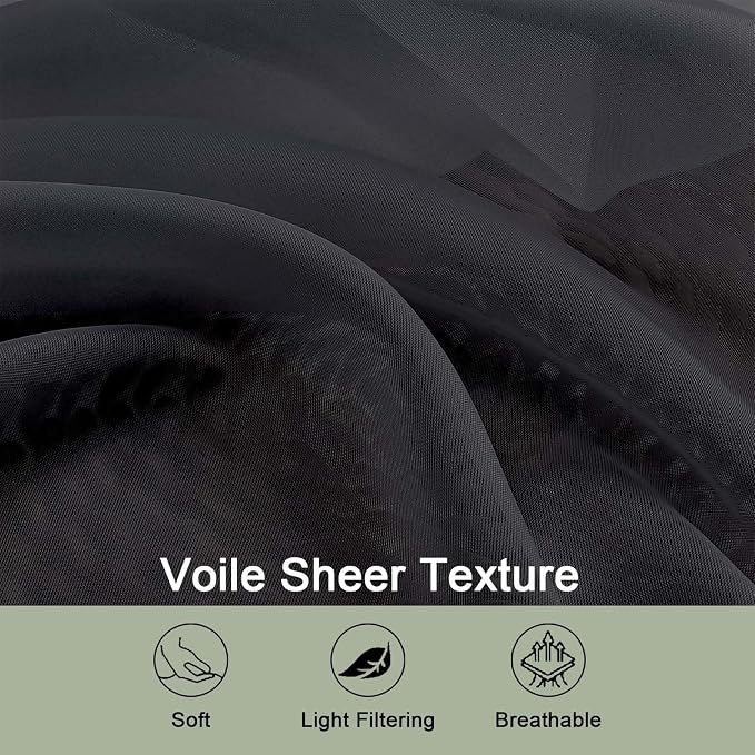 OWENIE Black Sheer Curtains 72 Inches Long 2 Panels Set, Transparent Voile - Image 3