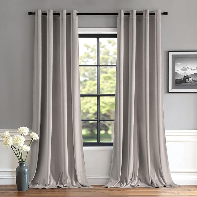 MIULEE Velvet Curtains Silver Light Grey Elegant Grommet Thermal Insulated by MIULEE