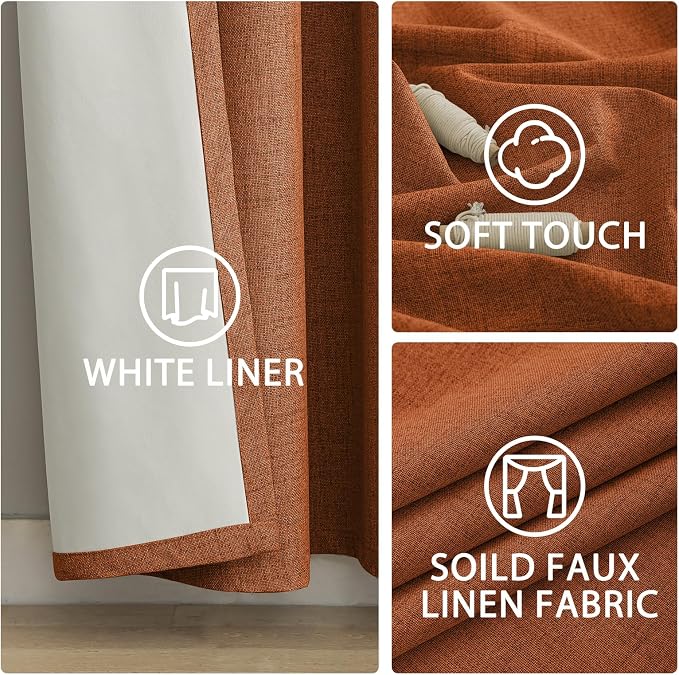 Yakamok Burnt Orange Linen Curtains 100% Blackout 63 Inches Long, Room - Image 6