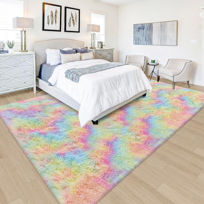 Fluffy Rainbow Colorful Area Rug by JiaoBaba